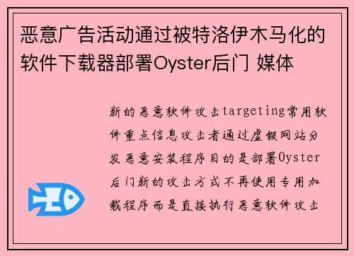 恶意广告活动通过被特洛伊木马化的软件下载器部署Oyster后门 媒体