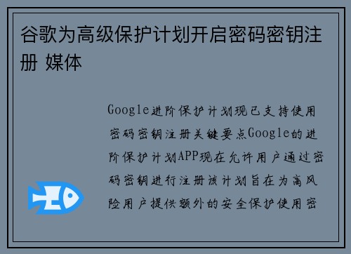 谷歌为高级保护计划开启密码密钥注册 媒体
