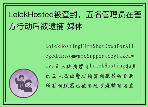 LolekHosted被查封，五名管理员在警方行动后被逮捕 媒体