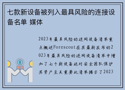 七款新设备被列入最具风险的连接设备名单 媒体