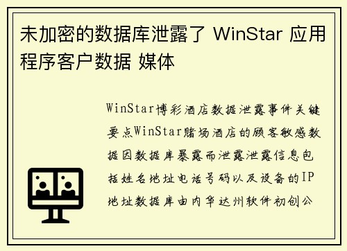 未加密的数据库泄露了 WinStar 应用程序客户数据 媒体